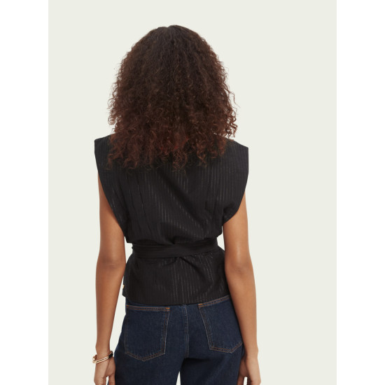 SCOTCH & SODA V-NECK LUREX STRIPED TOP 166569 0008 BLACK