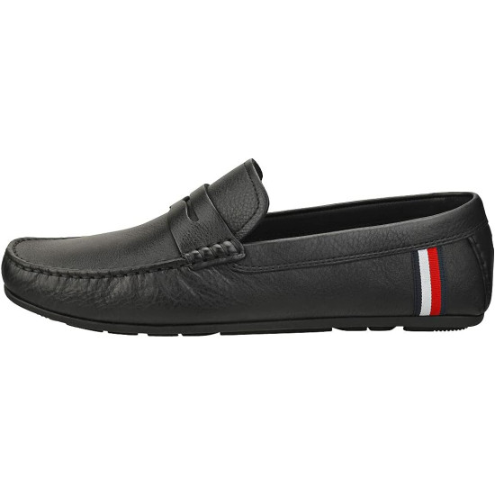 TOMMY HILFIGER CLASSIC RWB LEATHER DRIVER LOAFERS FM0FM03404 BDS-BLACK