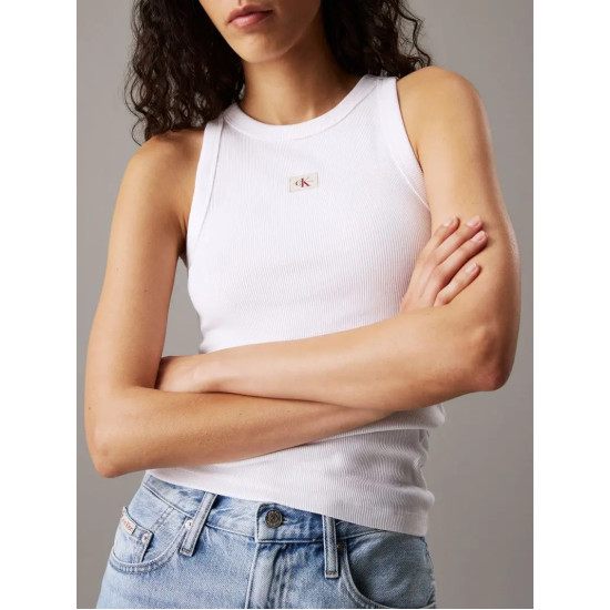 CALVIN KLEIN WOVEN LABEL RIB TANK TOP J20J225302 YAA-BRILLIANT WHITE