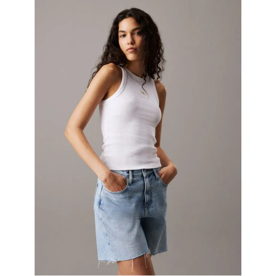 CALVIN KLEIN WOVEN LABEL RIB TANK TOP J20J225302 YAA-BRILLIANT WHITE