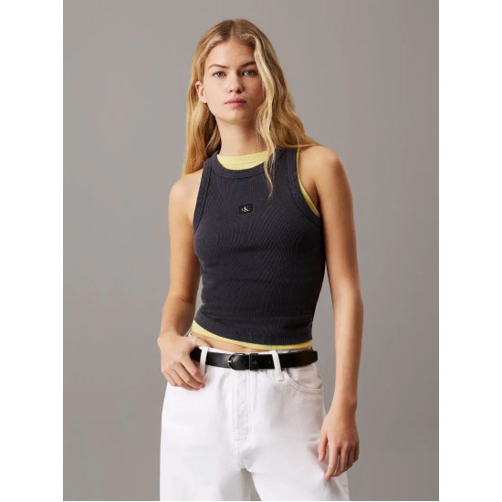 CALVIN KLEIN WASHED WOVEN LABEL RIB TANK TO J20J225311 PT2-WASHED BLACK 