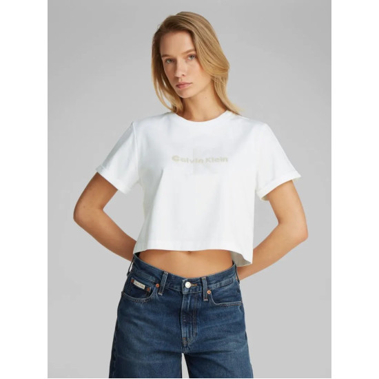 CALVIN KLEIN SS LIQUID CK CROPPED TEE LV047AB814  YAA-BRILLIANT WHITE 