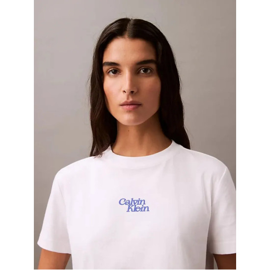 CALVIN KLEIN SS FLOCKED LOGO CN TEE LV047B851G YAA-BRILLIANT WHITE 