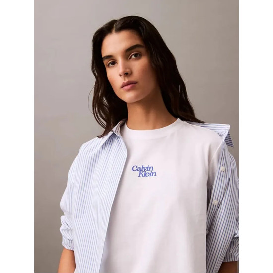CALVIN KLEIN SS FLOCKED LOGO CN TEE LV047B851G YAA-BRILLIANT WHITE 