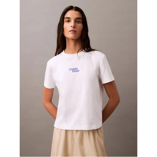 CALVIN KLEIN SS FLOCKED LOGO CN TEE LV047B851G YAA-BRILLIANT WHITE 