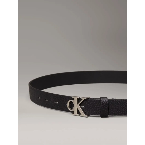 CALVIN KLEIN MONOGRAM PLACQUE BUCKLE 25MM BELT LV04K7003G UB1-NA BLACK/PEWTER