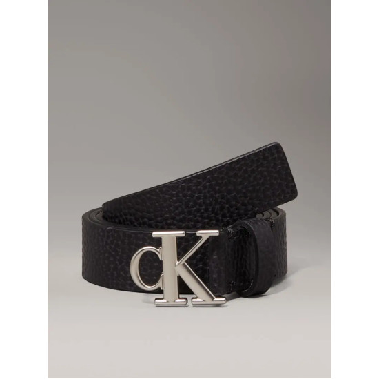CALVIN KLEIN MONOGRAM PLACQUE BUCKLE 25MM BELT LV04K7003G UB1-NA BLACK/PEWTER
