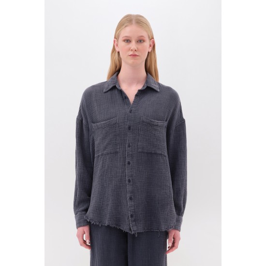 DIRTY LAUNDRY RELAXED SHIRT WITH RAW EDGES DLWS000024 VINTAGE BLUE