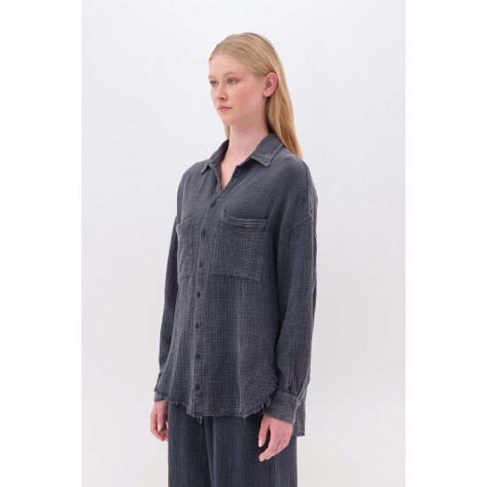 DIRTY LAUNDRY RELAXED SHIRT WITH RAW EDGES DLWS000024 VINTAGE BLUE