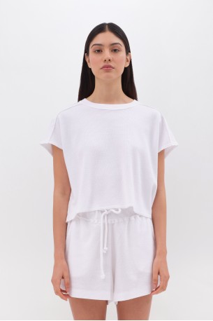 DIRTY LAUNDRY WAFFLE CROPPED T-SHIRT DLWT000112 WHITE