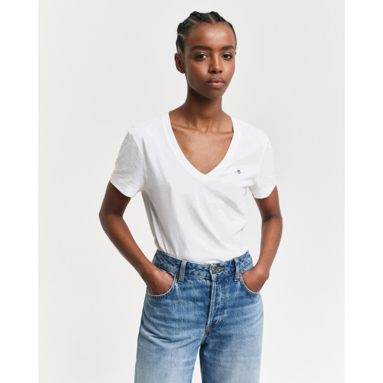 GANT REG SHIELD SS V-NECK T-SHIRT 4200750 110-WHITE