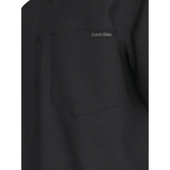 CALVIN KLEIN SS SOLID CAUSAL LINEN CLASSIC SHIRT LV04RF120G UB1-BLACK 