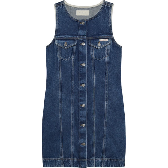 CALVIN KLEIN SS SOLID CAUSAL LINEN CLASSIC MINI DRESS LV047F761G 0LX-MADDEN BLUE 