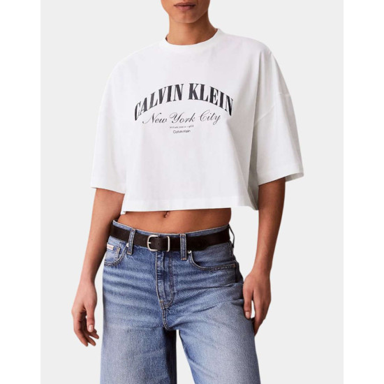 CALVIN KLEIN SS CROPPED BOXY HERITAGE CREST LV047F813G YAF-BRIGHT WHITE 
