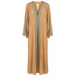 AGGEL EMBROIDERED BEIGE SUMMER KAFTAN SS52007KF GOLD