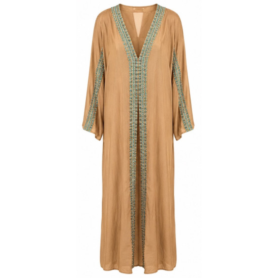AGGEL EMBROIDERED BEIGE SUMMER KAFTAN SS52007KF GOLD