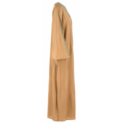 AGGEL EMBROIDERED BEIGE SUMMER KAFTAN SS52007KF GOLD