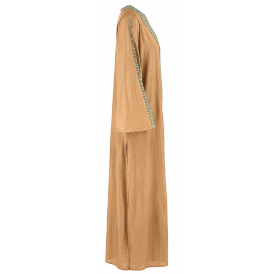 AGGEL EMBROIDERED BEIGE SUMMER KAFTAN SS52007KF GOLD