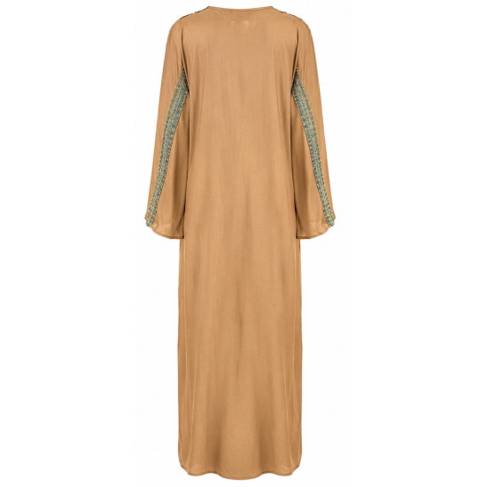 AGGEL EMBROIDERED BEIGE SUMMER KAFTAN SS52007KF GOLD