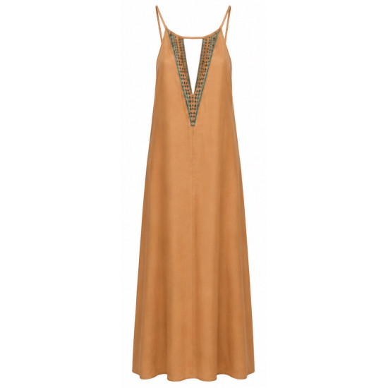 AGGEL EMBROIDERED V-NECK MAXI DRESS SS53011KF GOLD 