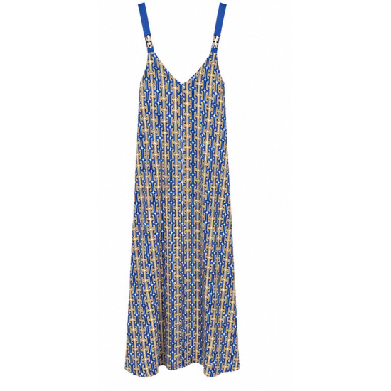 AGGEL GEOMETRIC PRINT MAXI DRESS SS63182KF ROYAL BLUE 