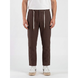 SHORT SLEEVE LINEN BLEND TROUSERS MICHIGAN-S26 COFFEE 