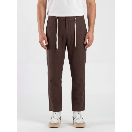 SHORT SLEEVE LINEN BLEND TROUSERS MICHIGAN-S26 COFFEE 