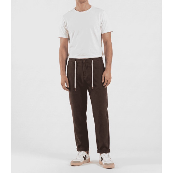 SHORT SLEEVE LINEN BLEND TROUSERS MICHIGAN-S26 COFFEE 