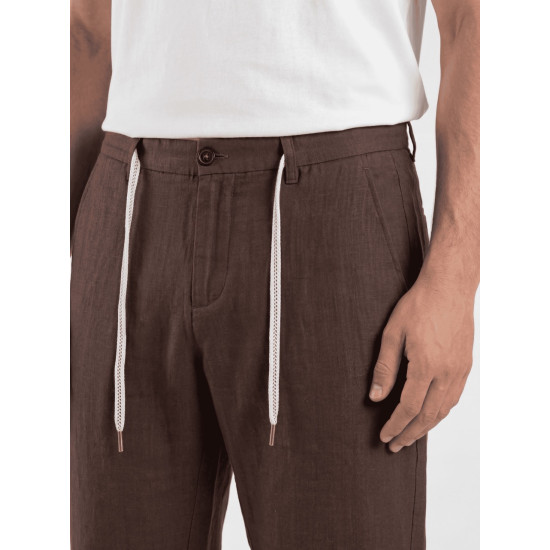 SHORT SLEEVE LINEN BLEND TROUSERS MICHIGAN-S26 COFFEE 