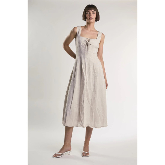 GLAMOROUS SQUARE NECK MAXI DRESS ΑΝ5633 DX58-BEIGE FLECK
