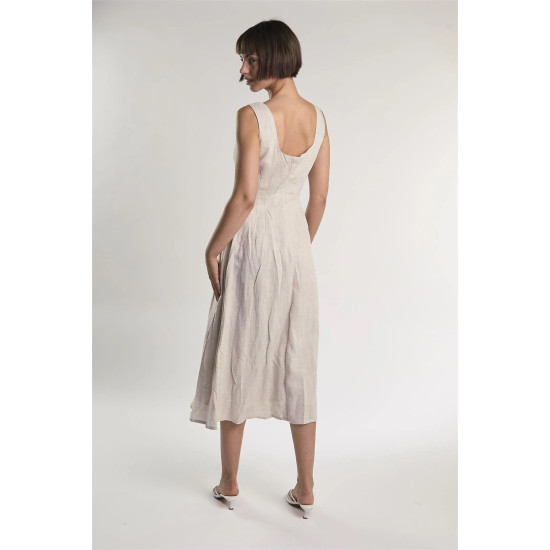 GLAMOROUS SQUARE NECK MAXI DRESS ΑΝ5633 DX58-BEIGE FLECK