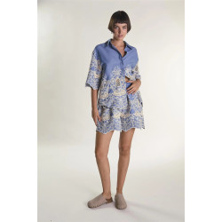 GLAMOROUS HIGH RISE LINEN SHORTS AN5708A DY12-EMBROIDERED CHAMBRAY