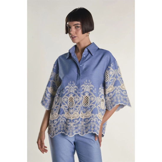 GLAMOROUS LADIES SHIRT AN5726 DY12-EMBROIDERED CHAMBRAY  