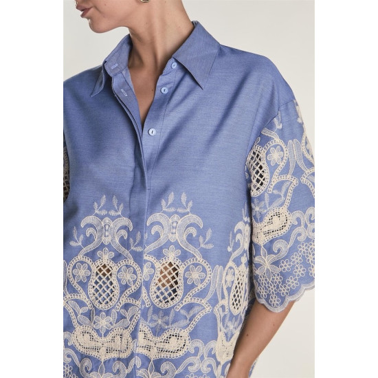 GLAMOROUS LADIES SHIRT AN5726 DY12-EMBROIDERED CHAMBRAY  