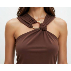 MARKUP DRESS VESTITO MIDI F12 CON TODO MW1600013 CACAO