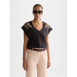 SCOTCH & SODA EMBROIDERED VNECK TSHIRT U9A01297T U014-METEORITE