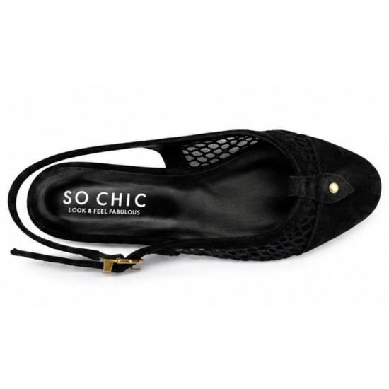 SO CHIC MESH SLINGBBACK FLATS CLAIRE 1048 01-BLACK 